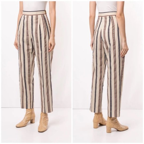 TORY BURCH Pleated striped crepe tapered pants Size 12 NWT